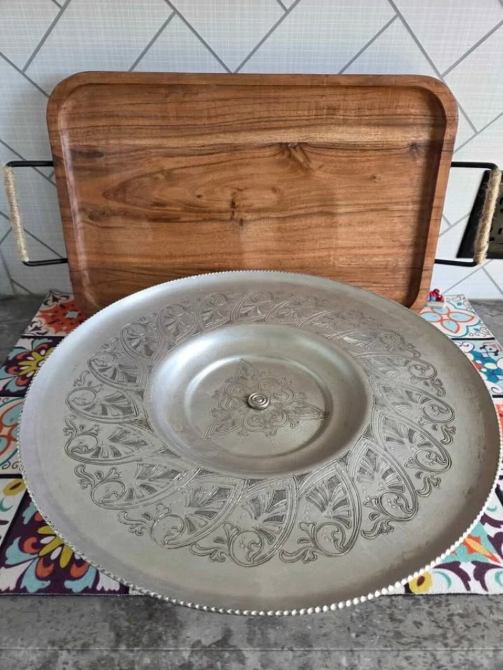 Vintage aluminum cake stand or lazy suzy 1950
